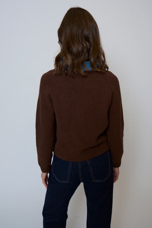 Central Park West Dash Denim Collar Pullover In Brown
