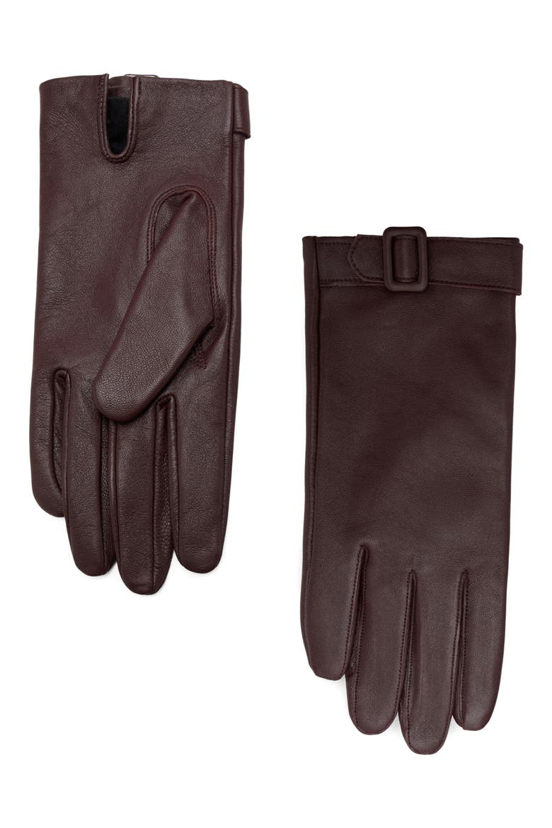 Buckle Detail Leather Gloves, Main, color, BURGUNDY