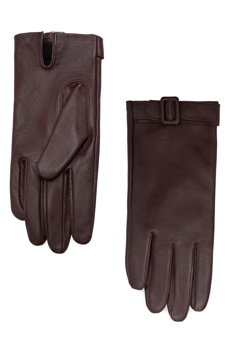 MANGO Buckle Detail Leather Gloves, Main, color,