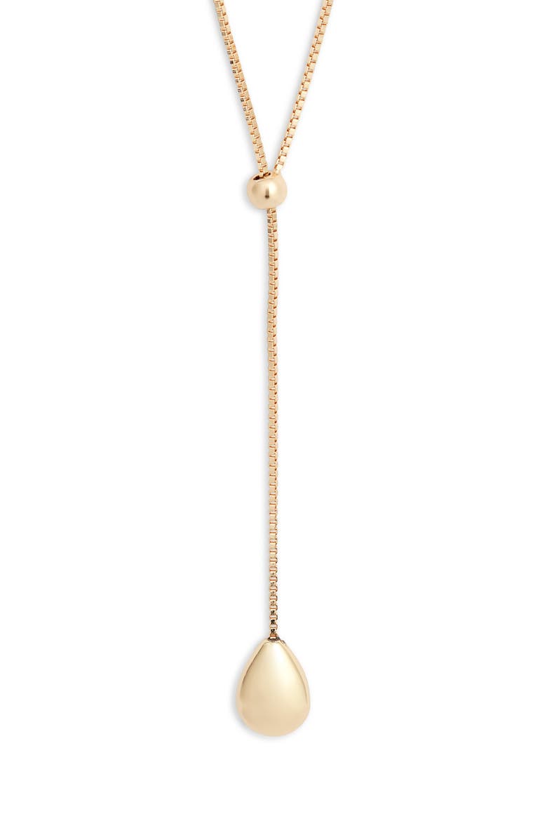 Polished Teardrop Slider Y Necklace, Main, color, GOLD