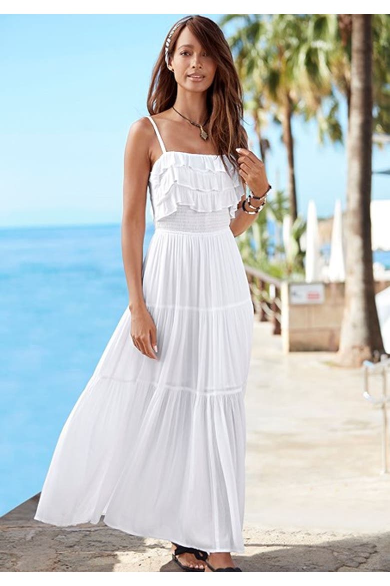 Women's Ruffle Tie Back Maxi Dress, Alternate, color, White