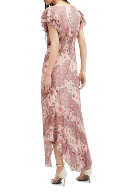 Allsaints Brea Floral Print Cascade Maxi Dress In Clay Pink