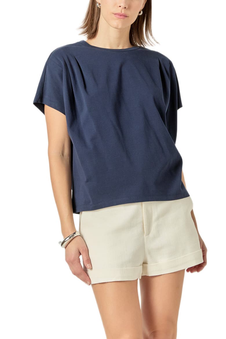 Pleat Shoulder T-Shirt, Alternate, color, NAVY