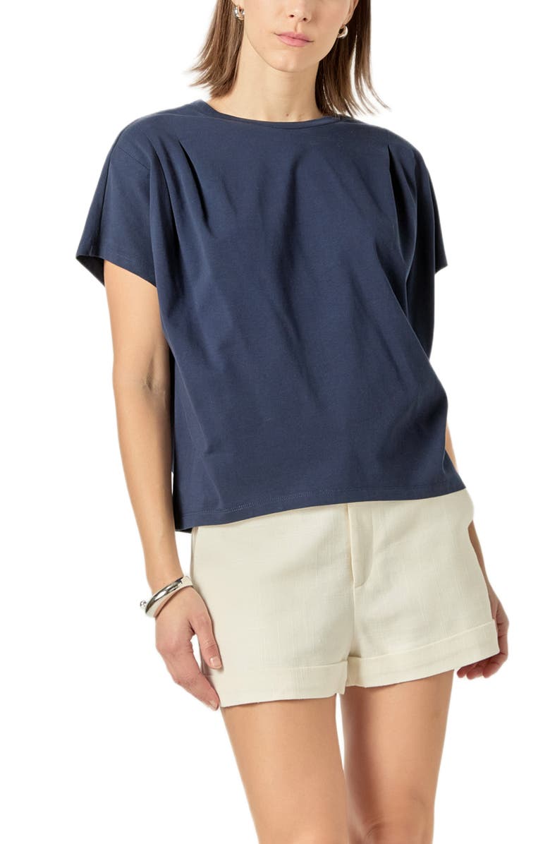 English Factory Pleat Shoulder T-Shirt, Alternate, color, Navy
