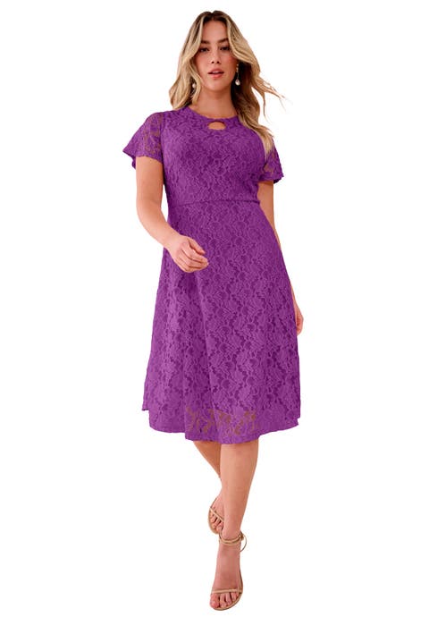 purple short dress plus size Yours London Women's Plus Size Purple Flower Applique Mini Dress Size 16