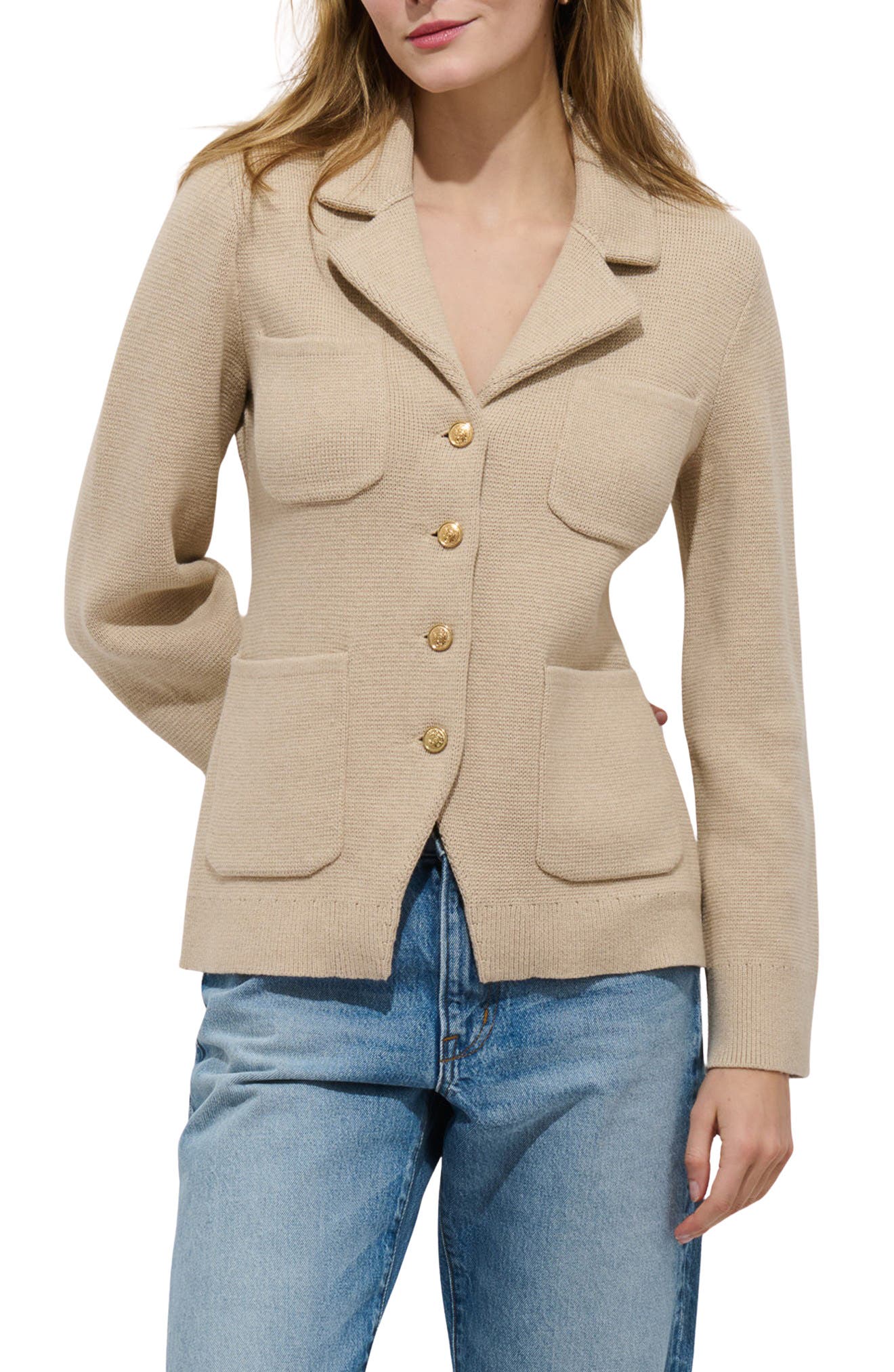Notched Collar Cotton & Cashmere Cardigan