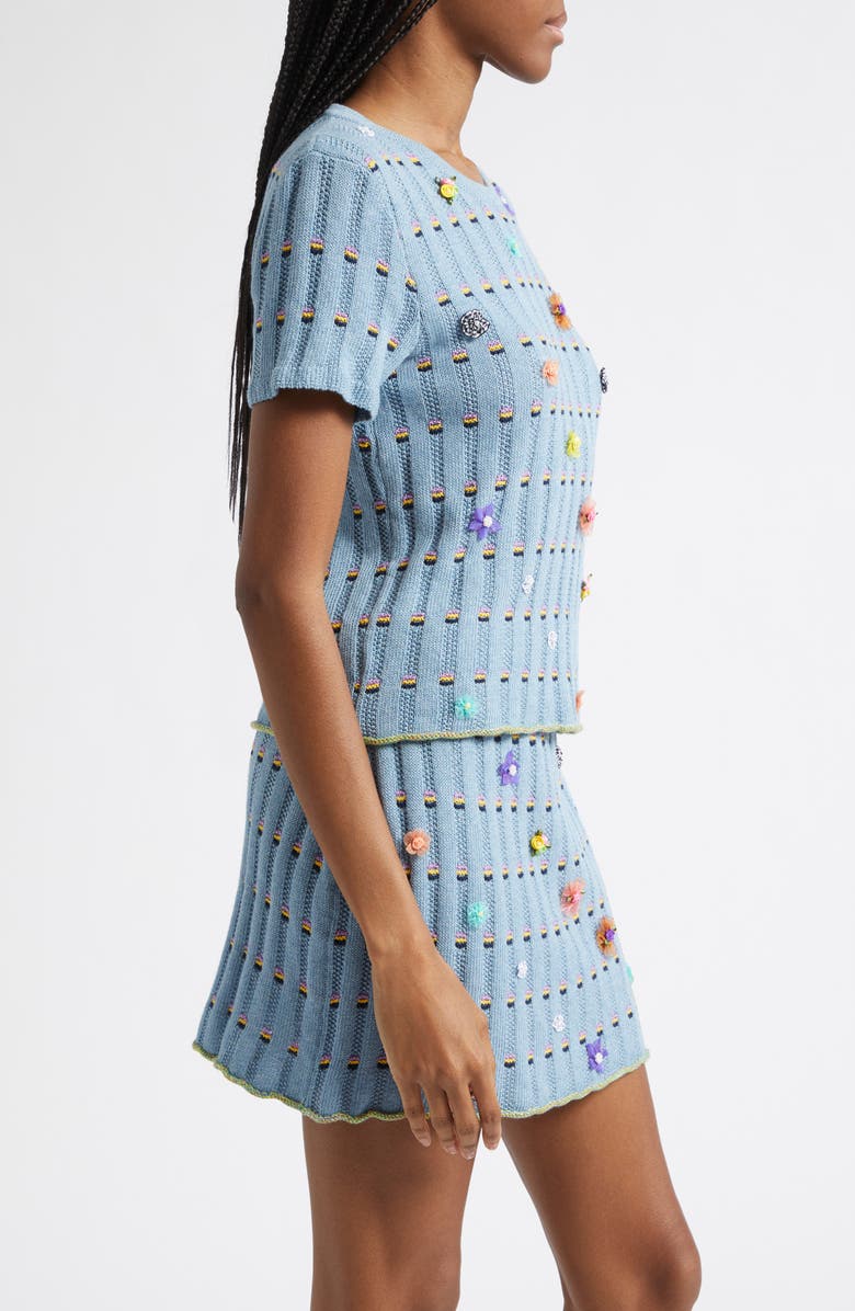 YanYan Dotty Embellished Cotton Rib Sweater, Alternate, color, Dusty Blue
