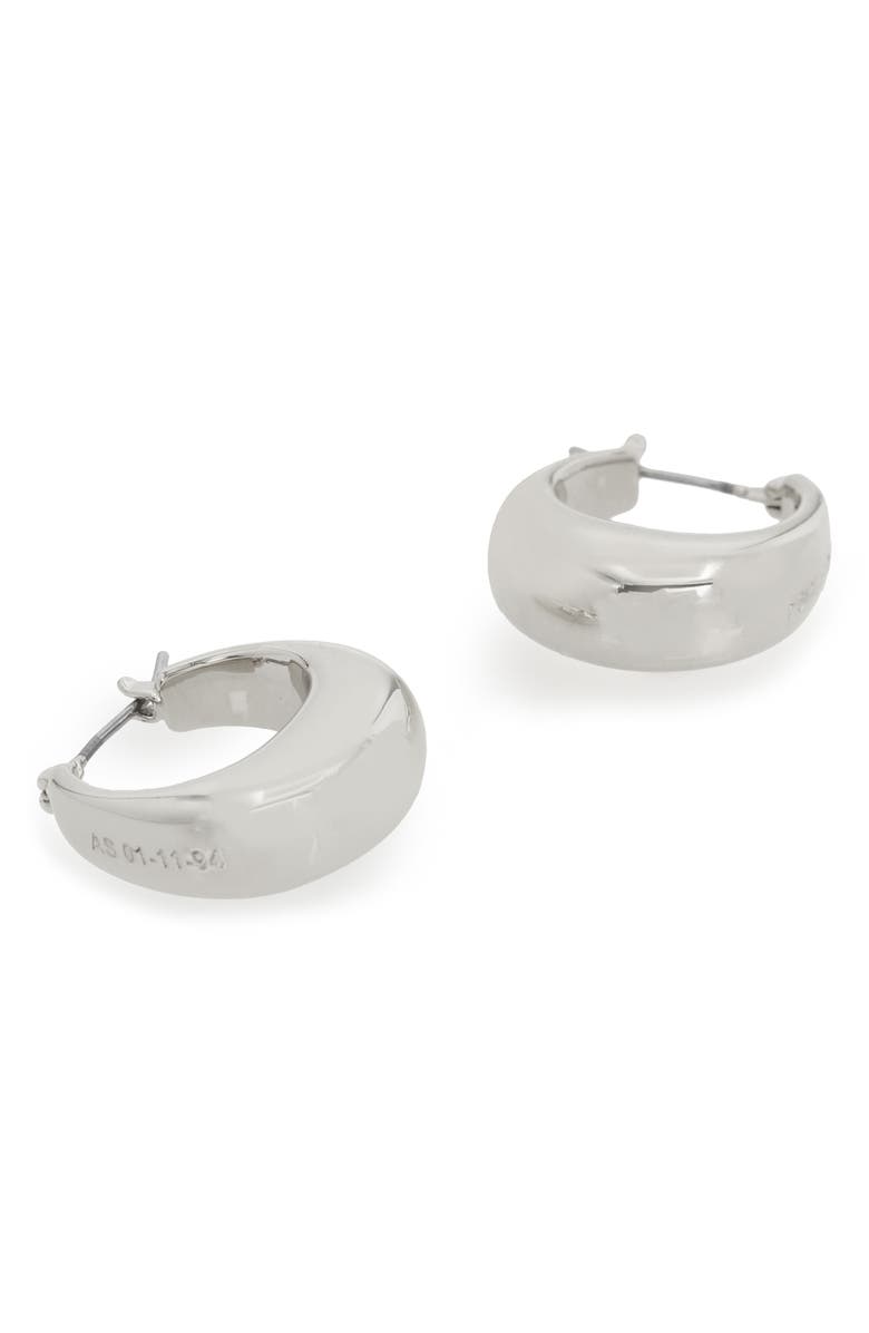 AllSaints Engraved Small Tube Hoop Earrings, Alternate, color, Rhodium