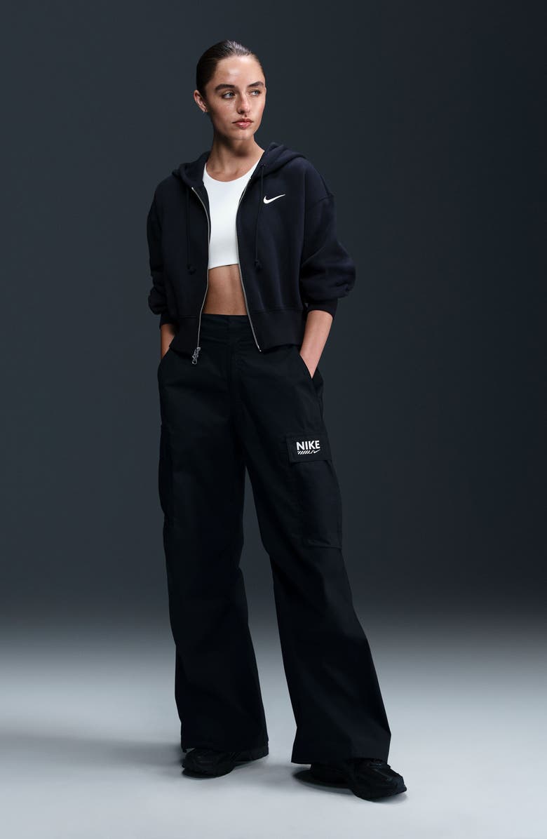 Nike Sportswear Phoenix Fleece Crop Hoodie, Alternate, color, Black/ Sail