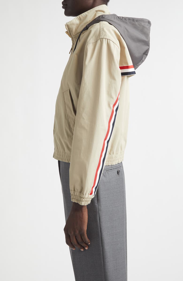 Thom Browne Track Jacket with Stowaway Hood, Alternate, color, Beige