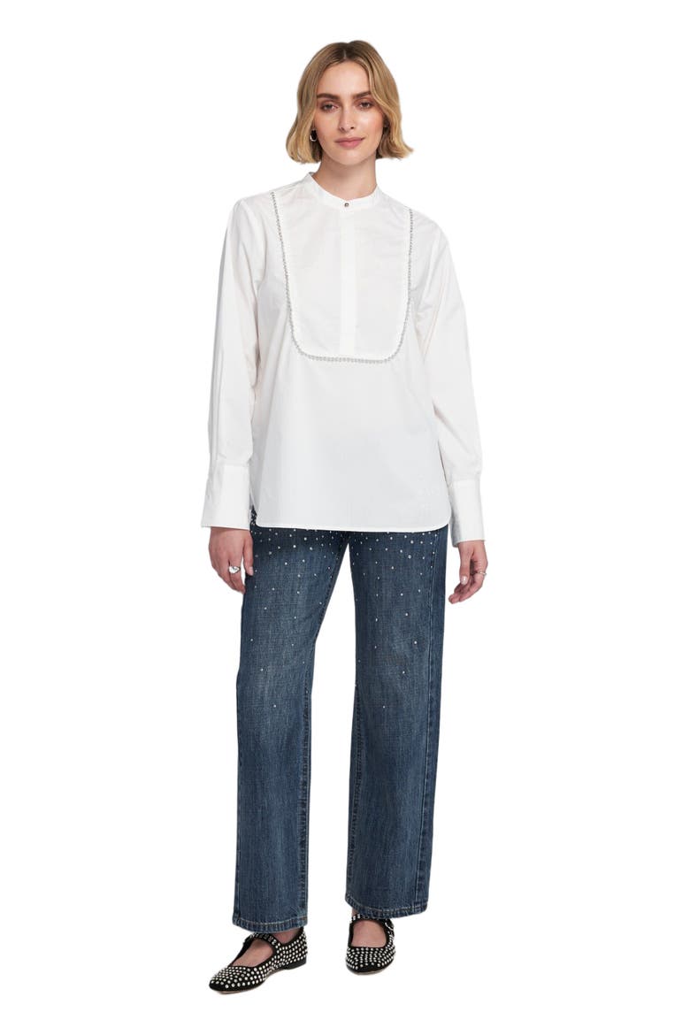 Beaded Shirt Blouse Top, Main, color, White