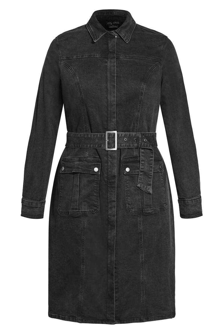 In The City Long Sleeve Denim Shirtdress, Alternate, color, BLACK