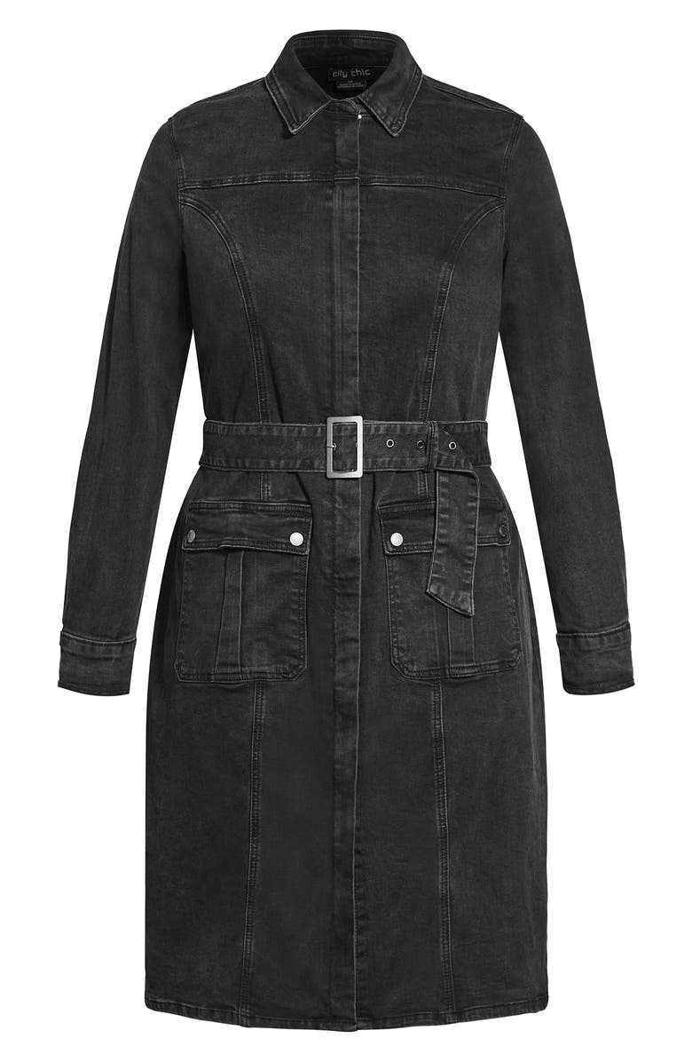 City Chic In The City Long Sleeve Denim Shirtdress, Alternate, color, 