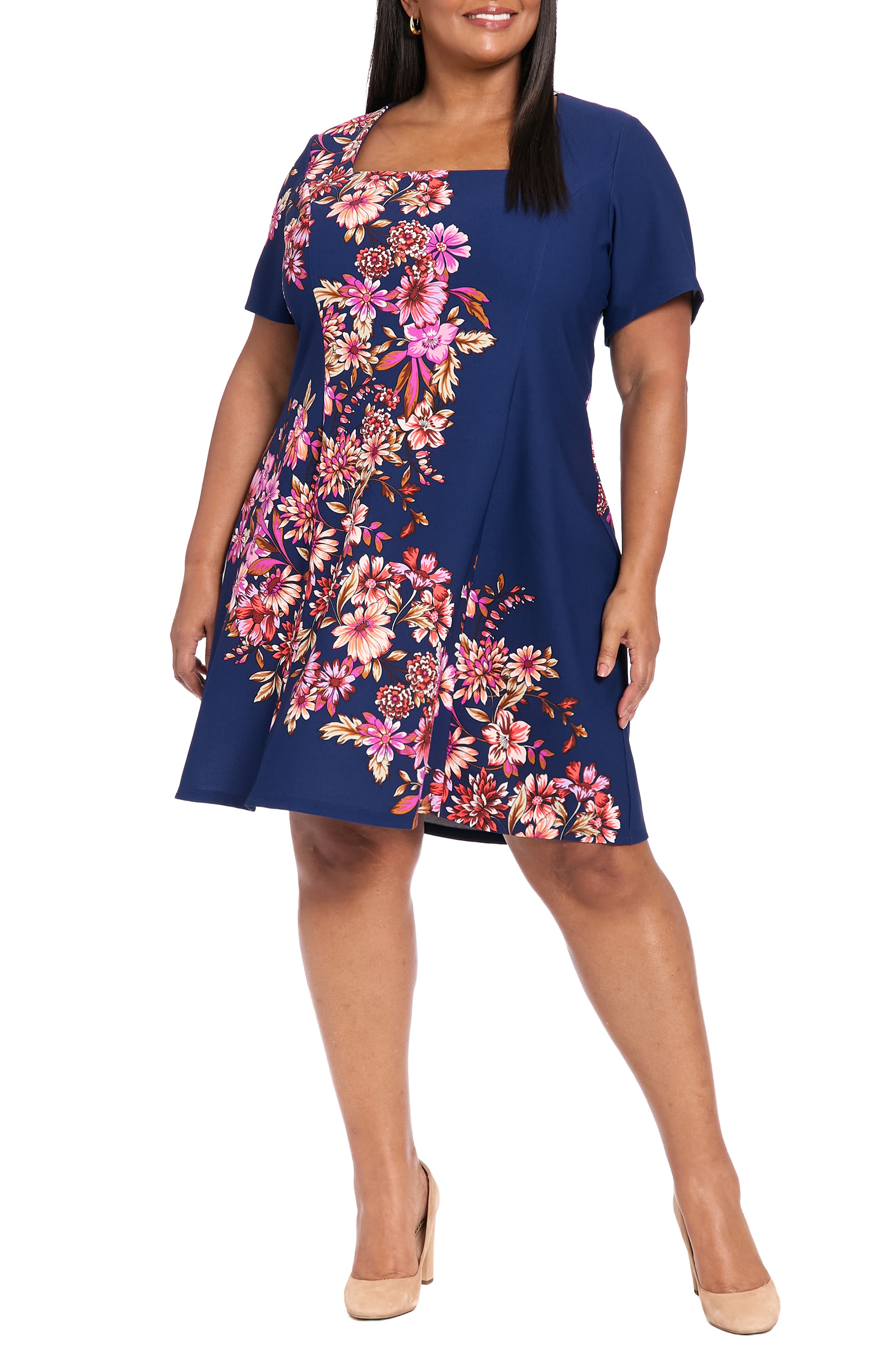 London Times Floral Short Sleeve Fit & Flare Dress