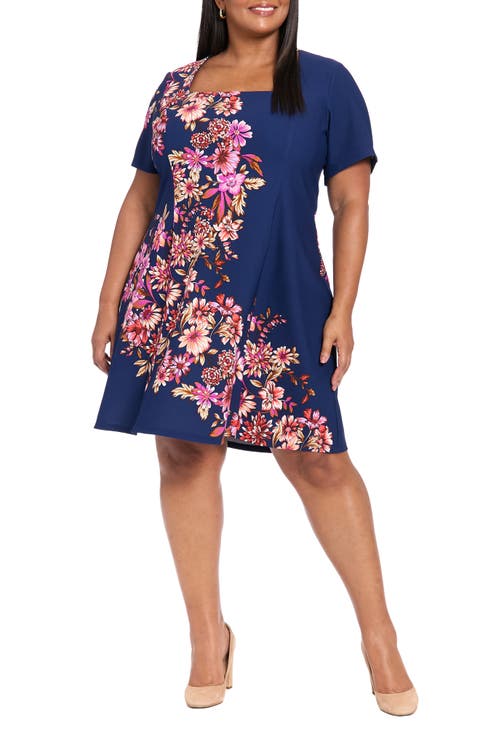 Floral Short Sleeve Fit & Flare Dress (Plus)