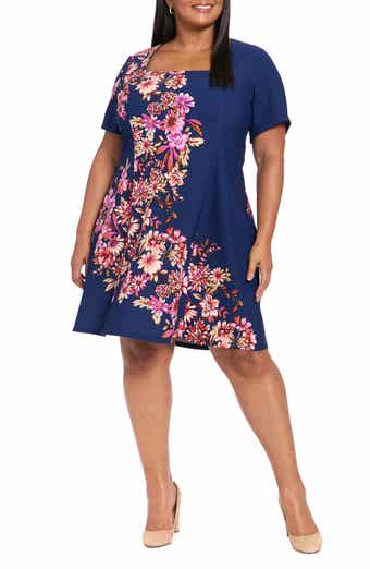 London Times Floral Short Sleeve Fit & Flare Dress