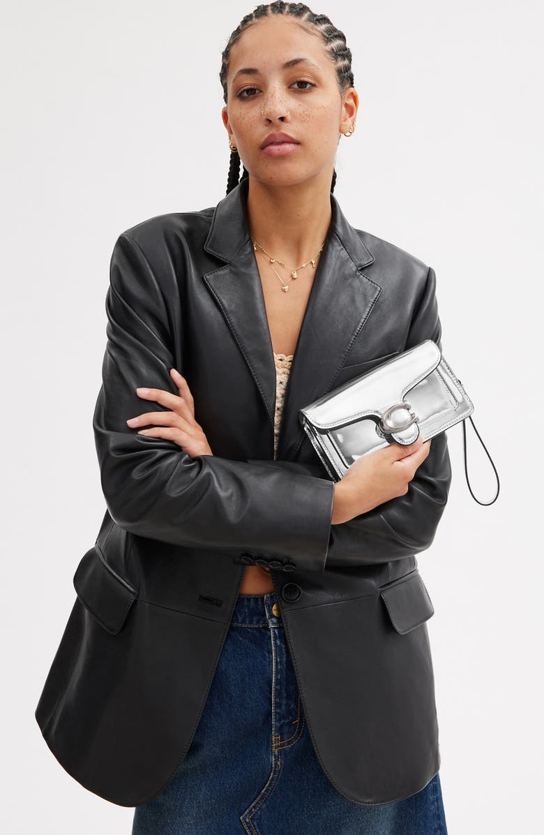 COACH Tabby Metallic Leather Wristlet, Alternate, color,