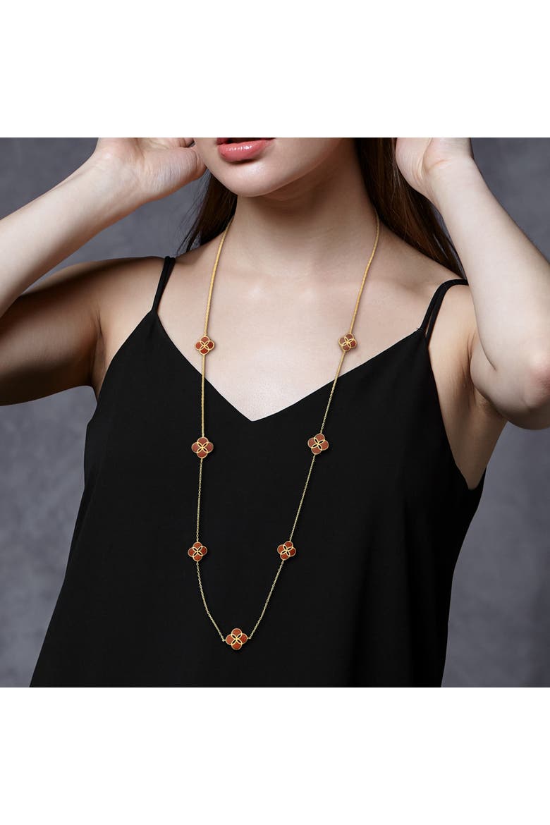 Carnelian Floral Station Necklace Yellow Plated Silver, Alternate, color, Yellow-Plated Sterling Silver