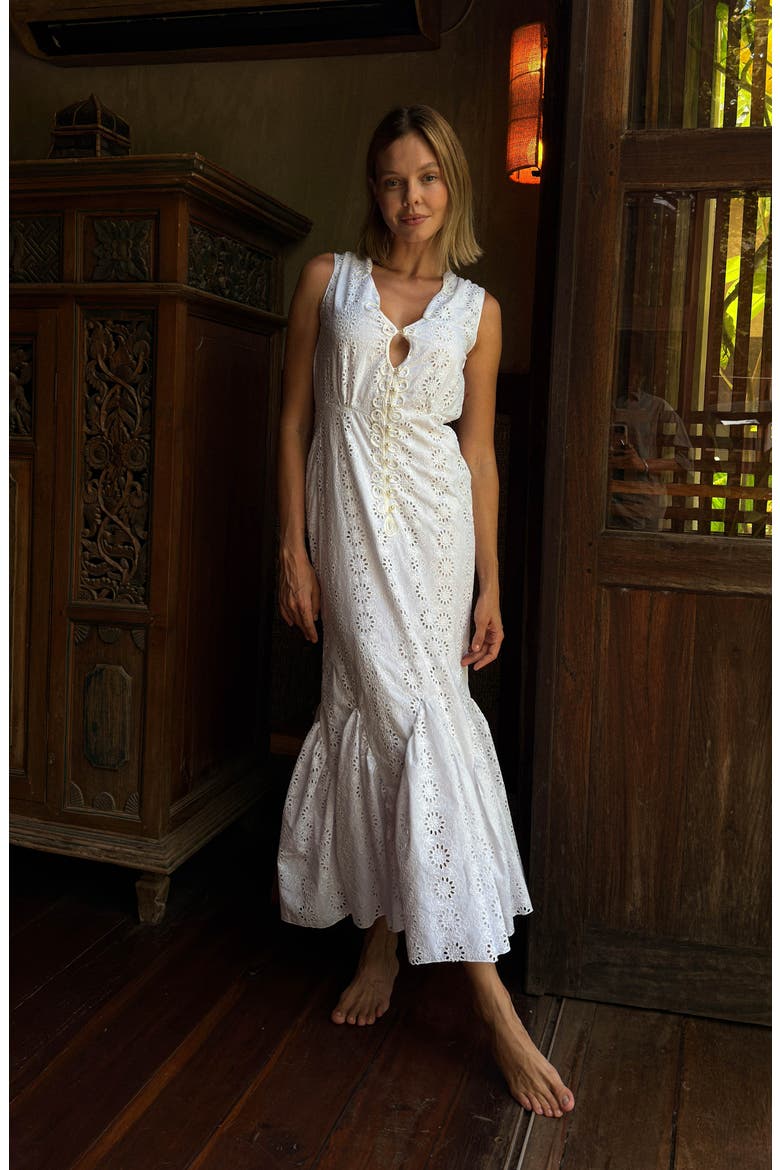 Seruni Embroidered Mermaid Maxi Dress, Alternate, color, White