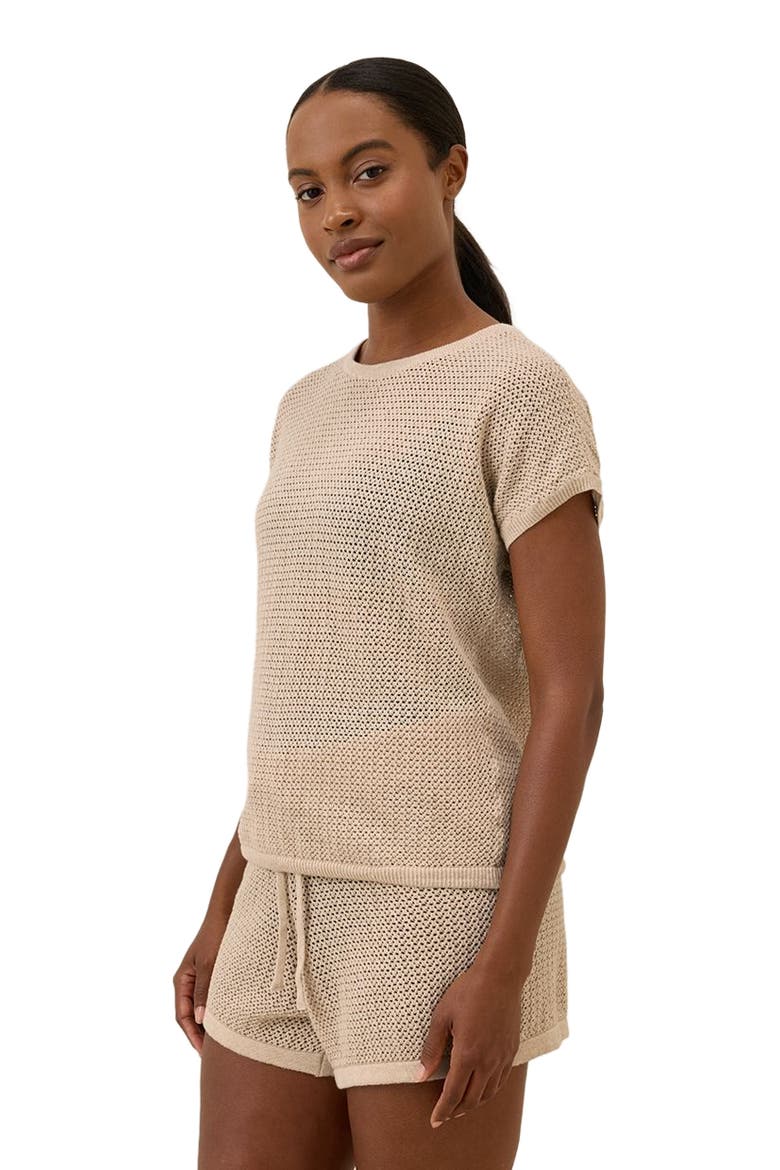 Beachside Linen Short Sleeve Top Made with Organic Cotton, Alternate, color, Sandshell