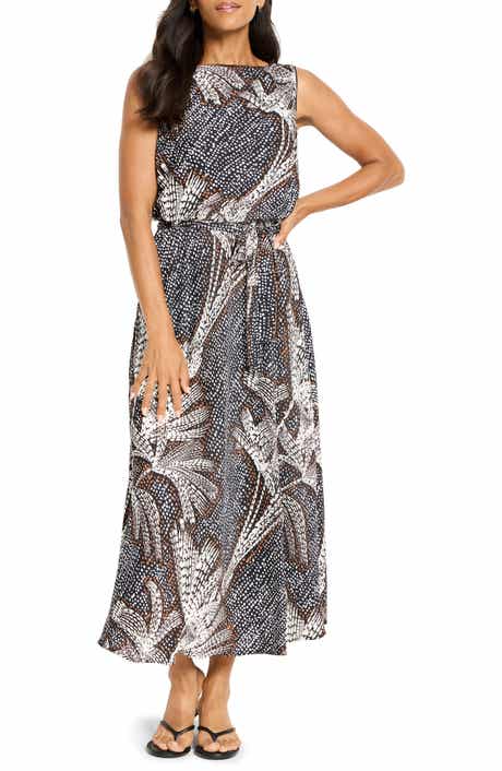 NIC+ZOE Bianca Doty Palms Sleeveless Maxi Dress