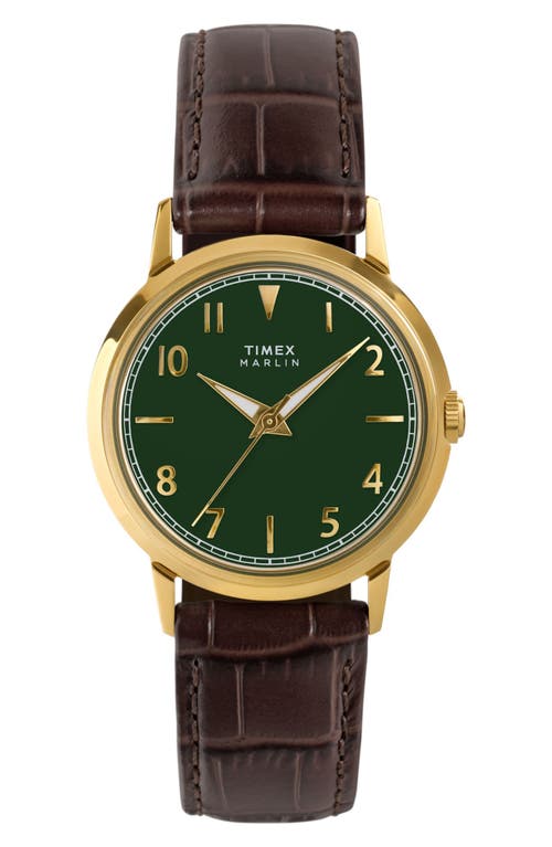 Timex ® Marlin® Goldtone Croc Embossed Leather Strap Watch, 34mm In Brown