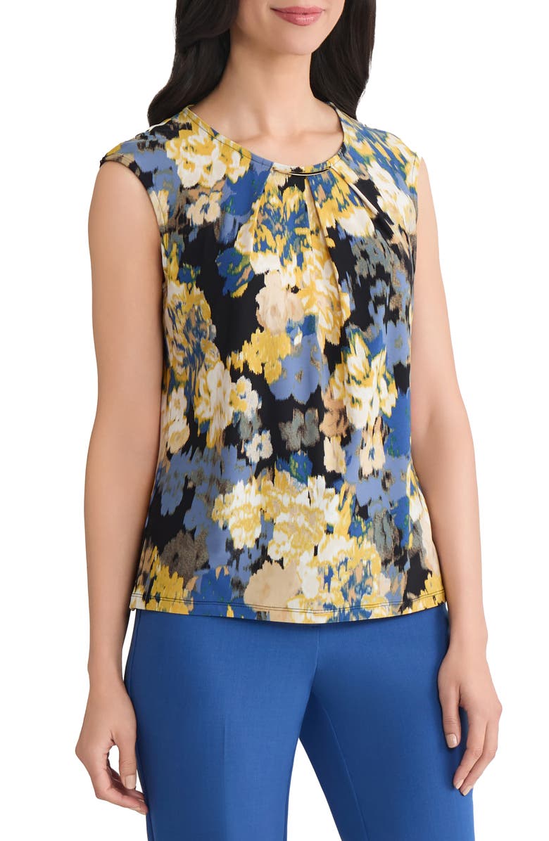 KASPER Floral Metal Accent Gathered Neck Crepe Knit Top, Alternate, color, 