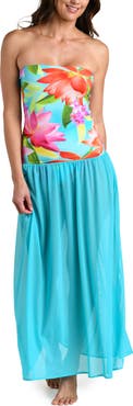 La Blanca Sunset Botanica Strapless Drop Waist Maxi Dress