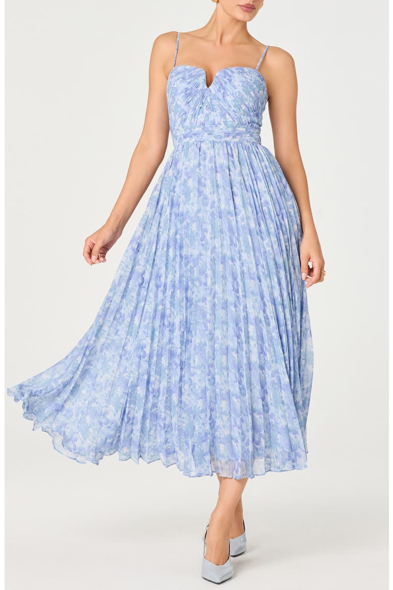 Bayley Floral Pleated Midi Dress, Alternate, color, BLUE FLORAL