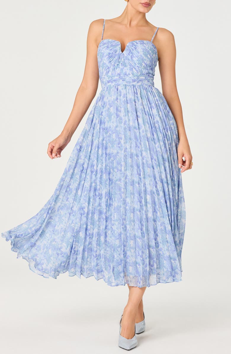 ASTR the Label Bayley Floral Pleated Midi Dress, Alternate, color, Blue Floral