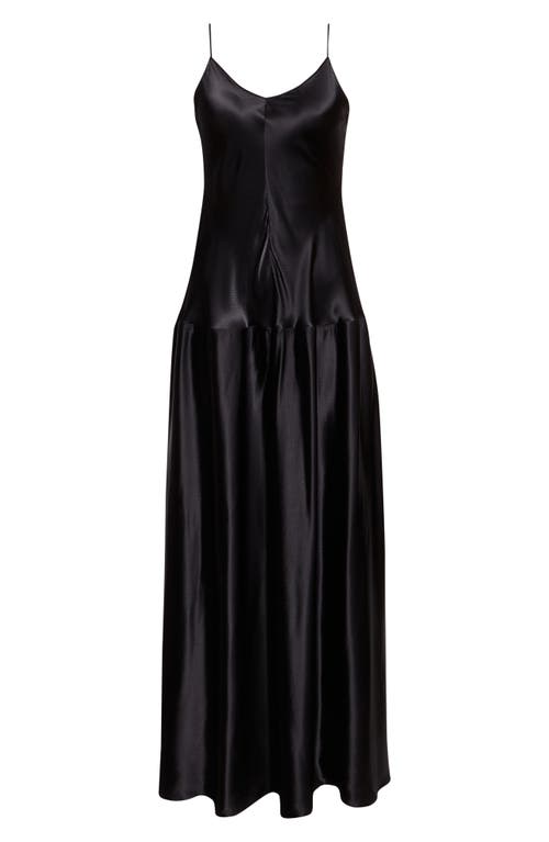 Fforme Laylay Dropped Waist Hammered Satin Dress In Blue
