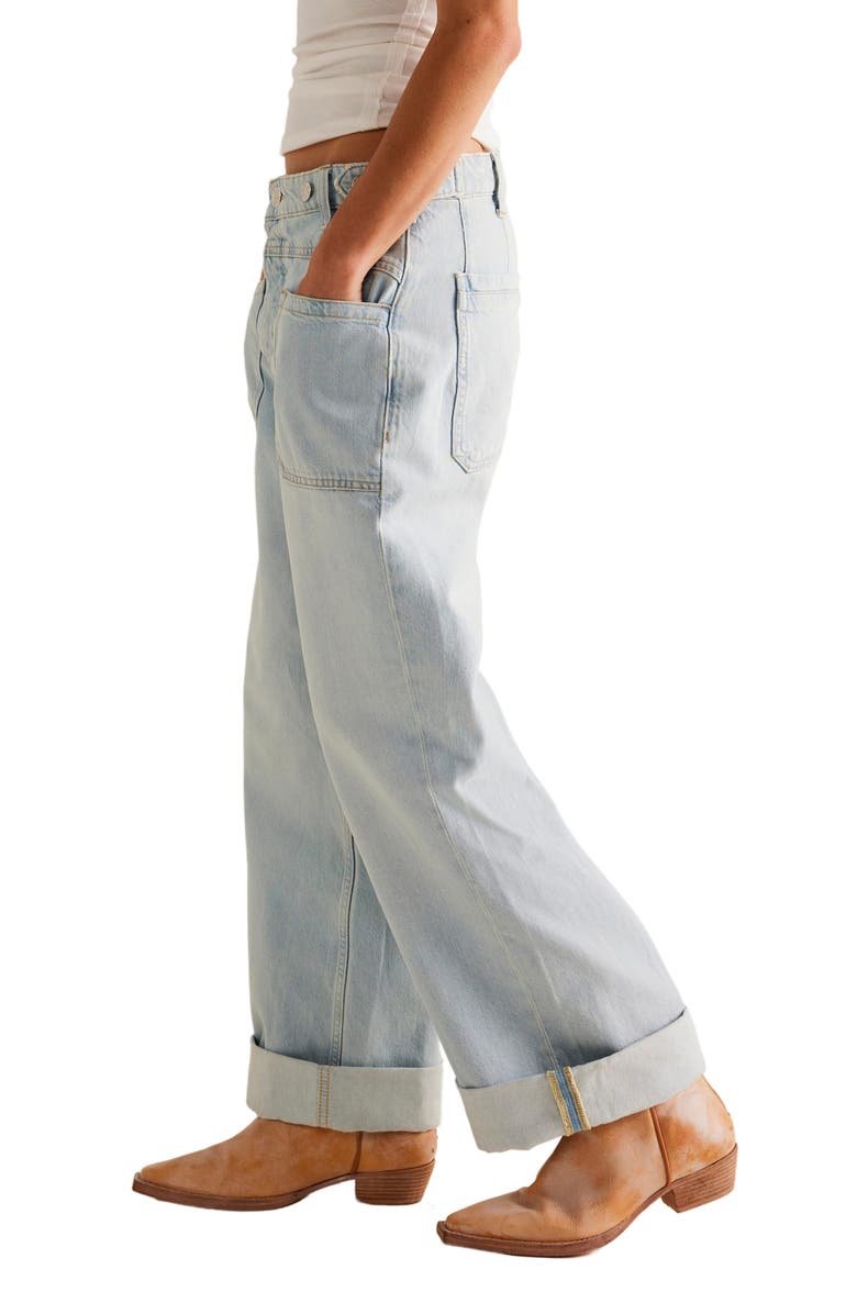 Free People We the Free Palmer Cuffed Baggy Jeans, Alternate, color, Denim Blue