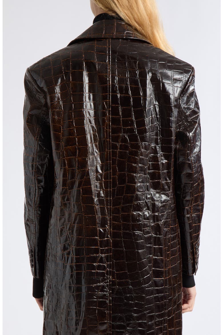 Croc Embossed Faux Leather Trench Coat, Alternate, color, BROWN
