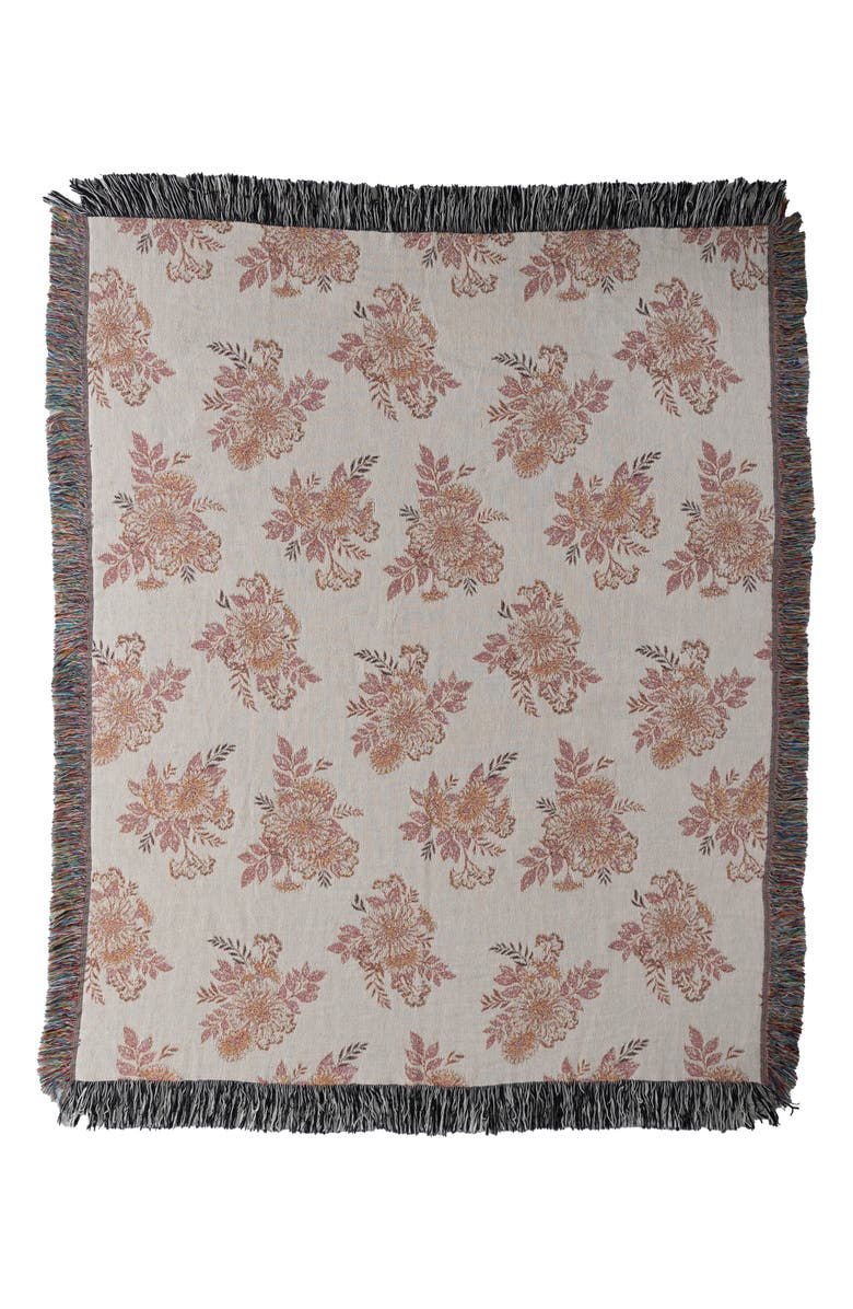 Deny Designs Avenie Cottage Garden Fringe Throw Blanket, Main, color, Beige