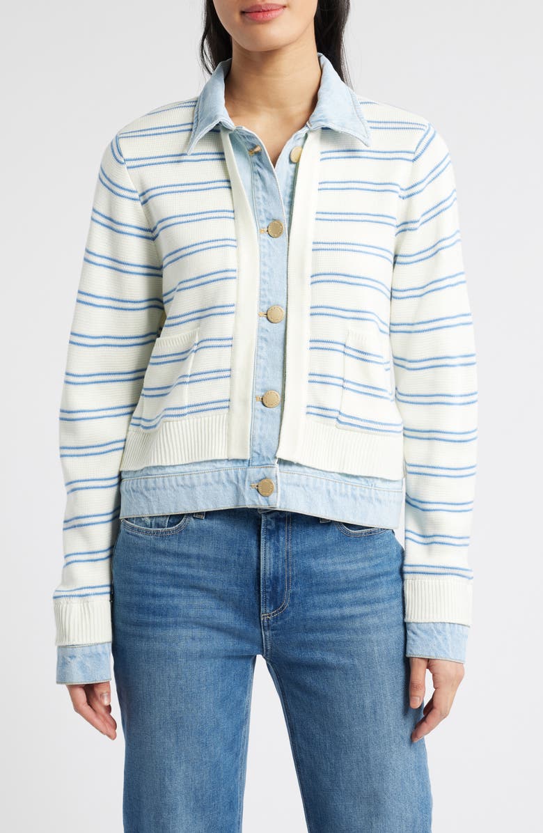 Wit & Wisdom Mixed Media Jacket, Main, color, Off White/ Chambray Blue