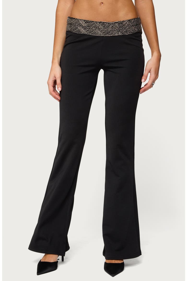Maricela Beaded Waist Low Rise Flare Pants, Main, color, BLACK