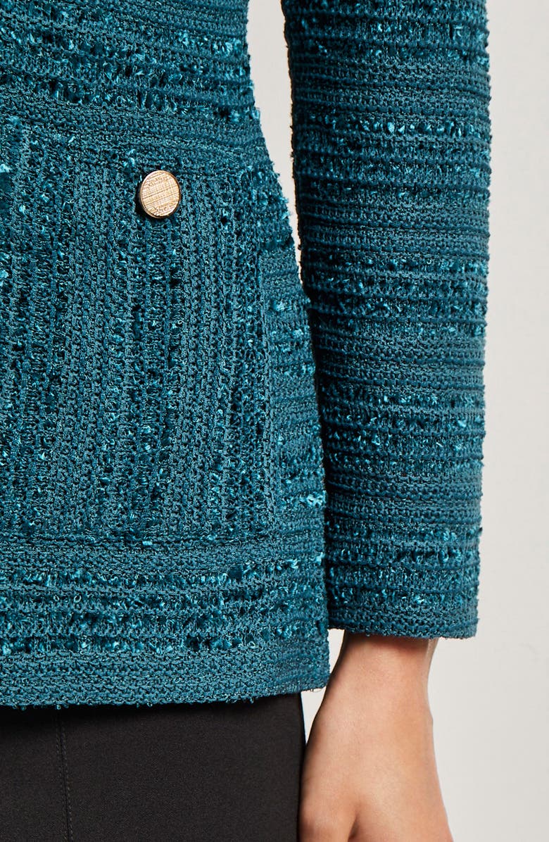 Misook Tweed Funnel Neck Knit Jacket, Alternate, color,