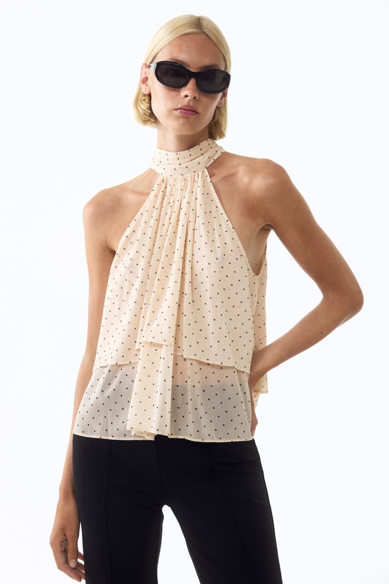 Tiered Tie-detail Top, Alternate, color, Light beige/polka dot