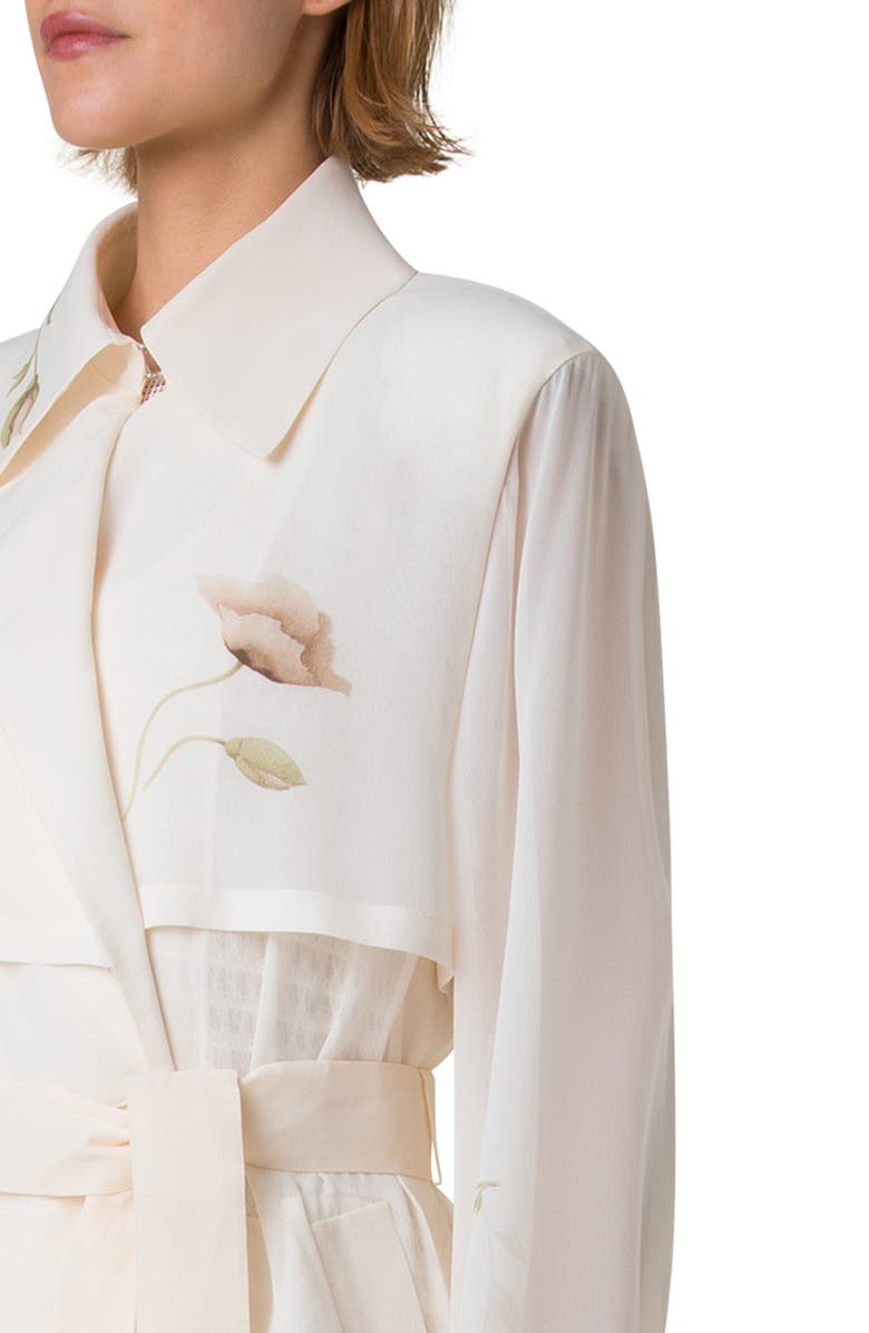 Akris Haider Silk Crepe Long Trench Coat, Alternate, color, Ecru-Greige