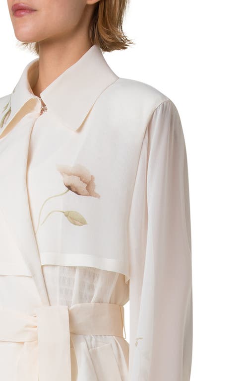 Akris Haider Floral-print Silk Crepe Trench Coat In Ecru-greige