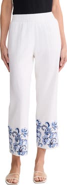 Jones New York Embroidered Hem Crop Linen Blend Pants