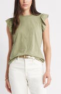 Caslon® Ruffle Sleeveless Pima Cotton Top