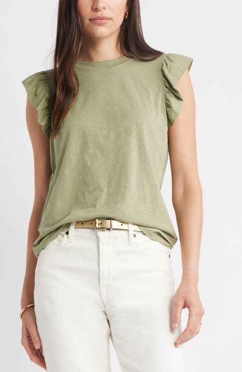Caslonr Caslon(r) Ruffle Sleeveless Pima Cotton Top In Green