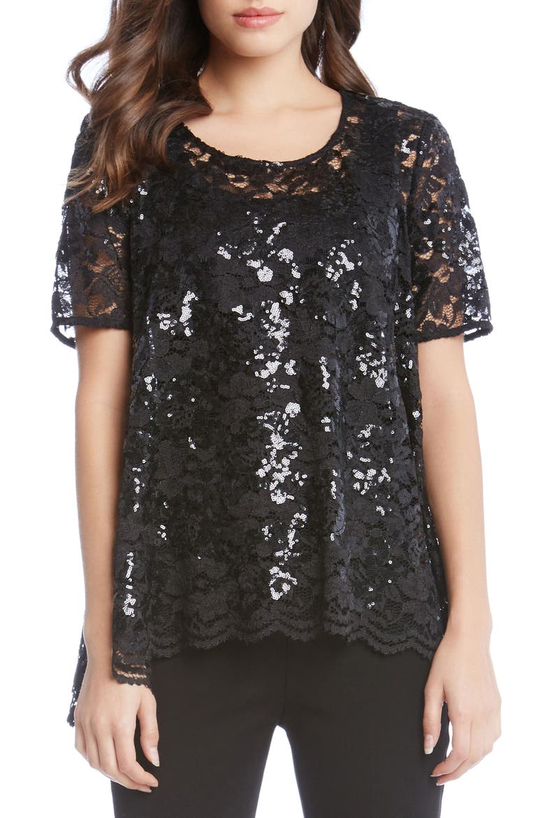 Sequin Lace Flare Top, Main, color, BLACK