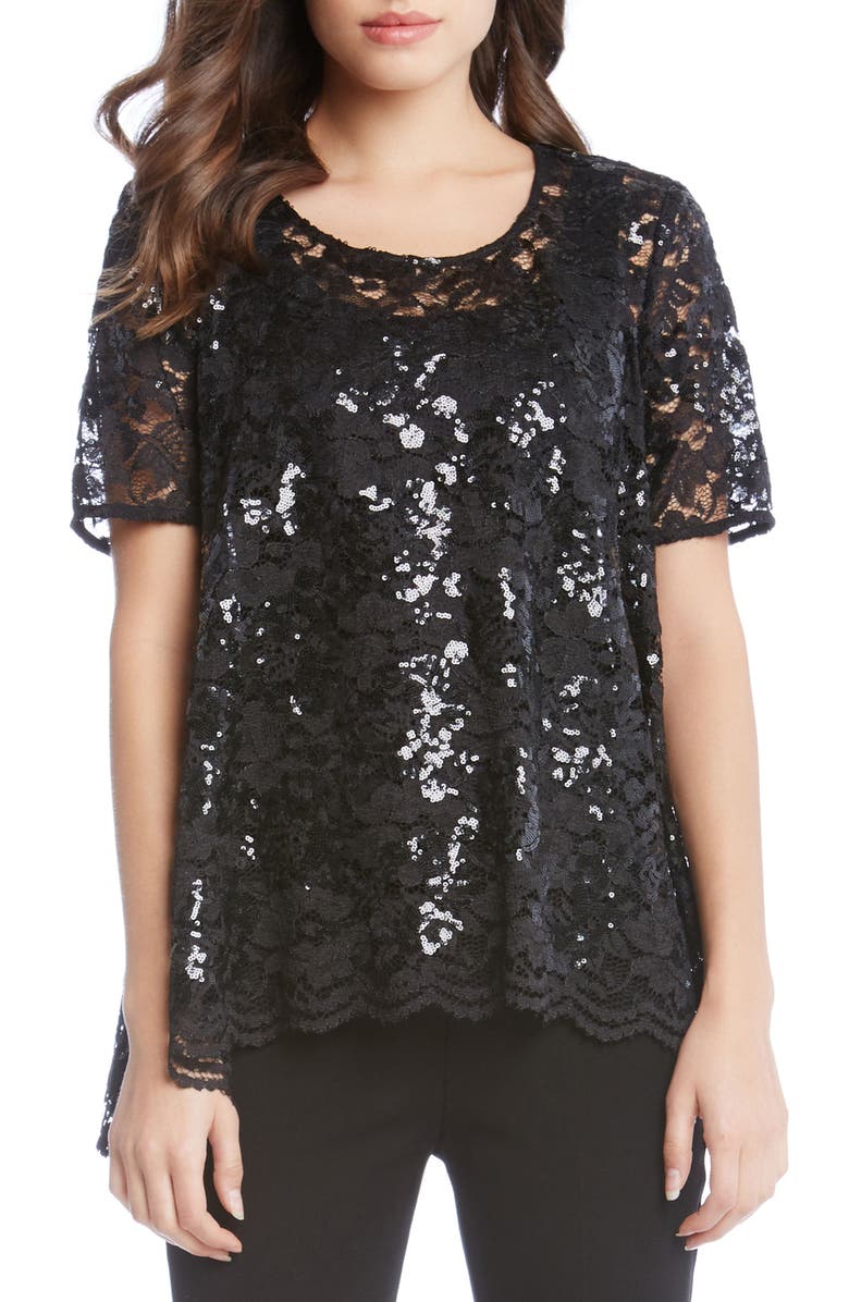 Karen Kane Sequin Lace Flare Top, Main, color,