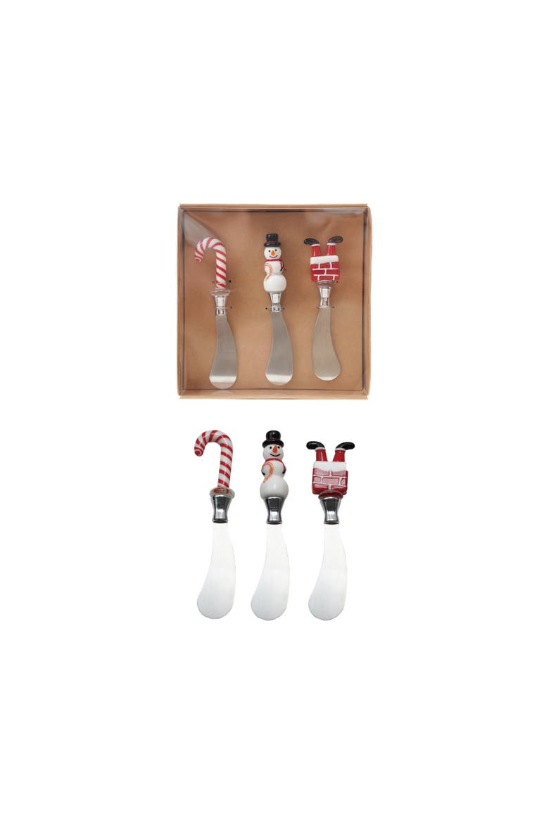3-Piece Holiday Icon Glass Handle Stainless Steel Canape Knives Set, Main, color, Red and White