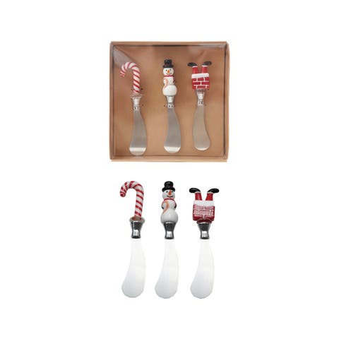 3-Piece Holiday Icon Glass Handle Stainless Steel Canape Knives Set