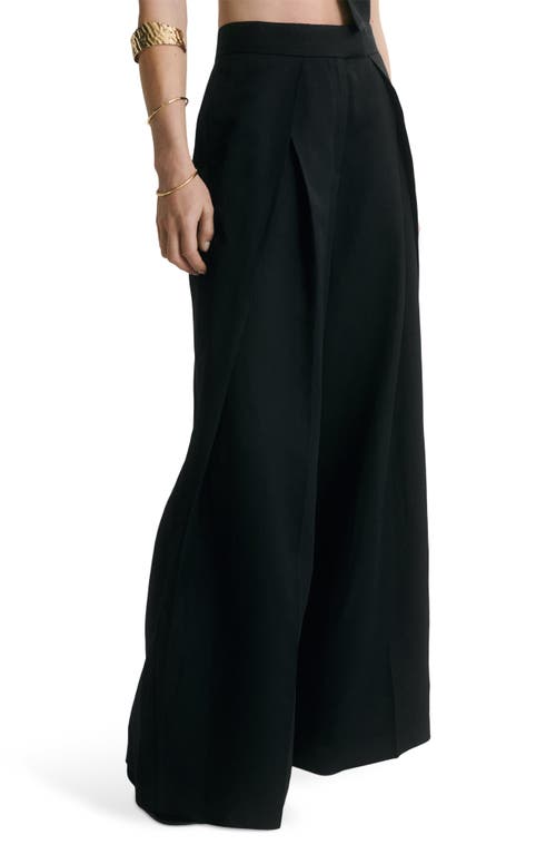 Mango Pleated Wide Leg Pants In Black