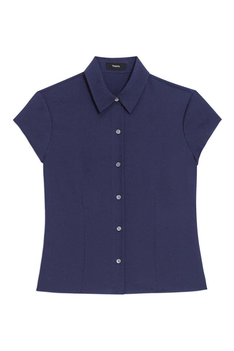 Cap Sleeve Silk Shirt, Alternate, color, MIDNIGHT NAVY