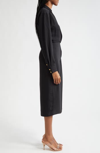 Wright Asymmetric Button Long Sleeve Shirtdress